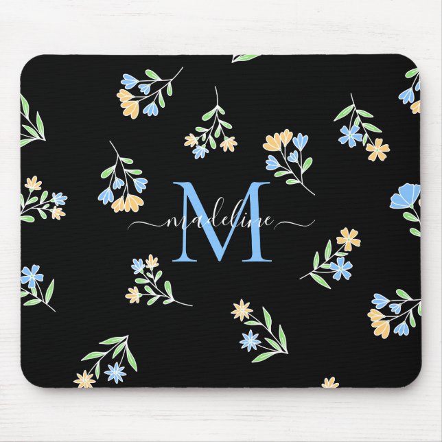 Mit Monogramm Name und Anfangsblauer Gelb Mousepad (Vorne)