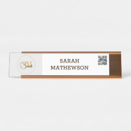 Mit Monogramm Name und elegante Unterschrift/QR-Co Schreibtischnamensplakette