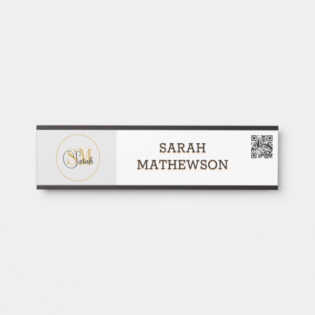 Mit Monogramm Name und elegante Unterschrift/QR-Co Türschild (Vorderseite )