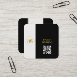 Mit Monogramm Name und moderne Unterschrift/QR-Cod Quadratische Visitenkarte