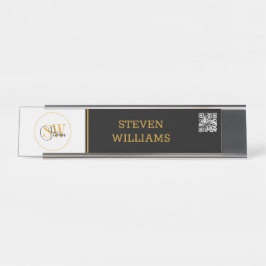 Mit Monogramm Name und moderne Unterschrift/QR-Cod Schreibtischnamensplakette