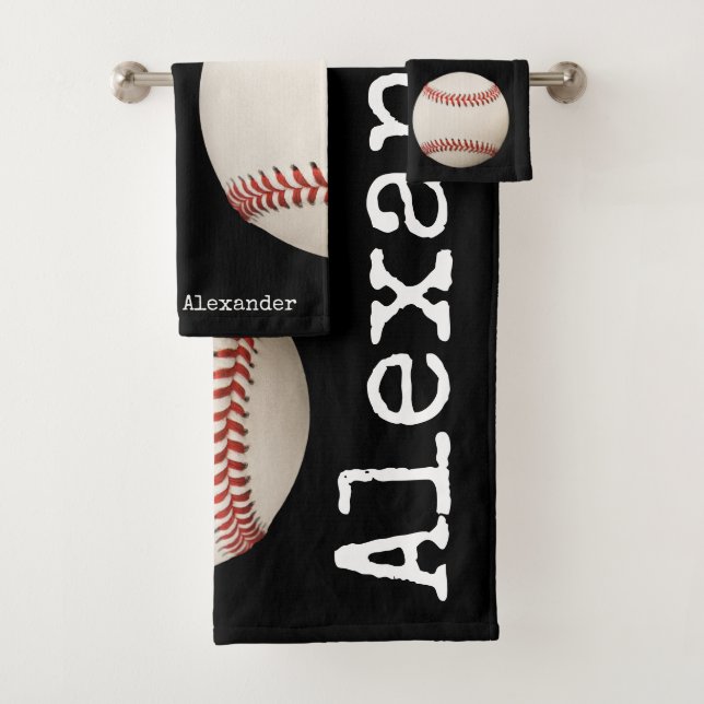 Mit Monogramm Name, Vintag Baseball Black Badhandtuch Set (Insitu)