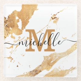 Mit Monogramm Namensschild für moderne White-Gold- Glasuntersetzer