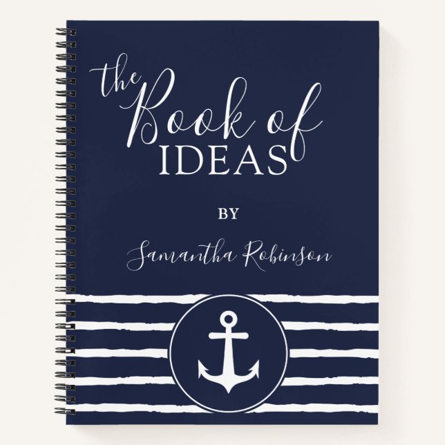 Mit Monogramm Nautical Ideas Journal Navy Blue Notizbuch (Vorderseite)