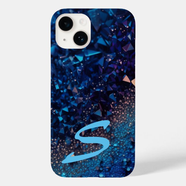 Mit Monogramm Navy Blue Glitzer Case-Mate iPhone 14 Hülle (Rückseite)