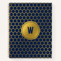 Mit Monogramm Navy Blue Gold Hexagon Muster