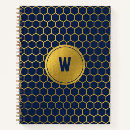 Mit Monogramm Navy Blue Gold Hexagon Muster Notizbuch