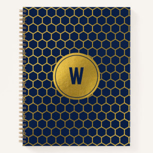 Mit Monogramm Navy Blue Gold Hexagon Muster Notizbuch