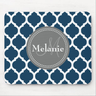 Mit Monogramm Navy Blue & Gray Quatrefolie Mousepad