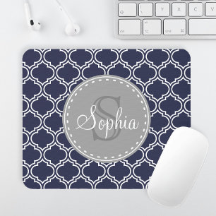 Mit Monogramm Navy Blue Lattice Muster Mousepad