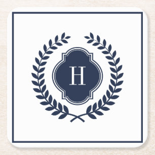 Mit Monogramm Navy-Blue-Wappen Rechteckiger Pappuntersetzer