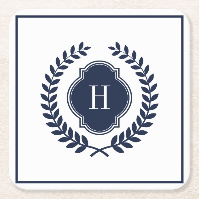 Mit Monogramm Navy-Blue-Wappen Rechteckiger Pappuntersetzer (Vorderseite)