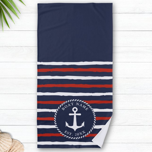 Mit Monogramm Navy Blue White Anchor Nautic Strandtuch (Von Creator hochgeladen)