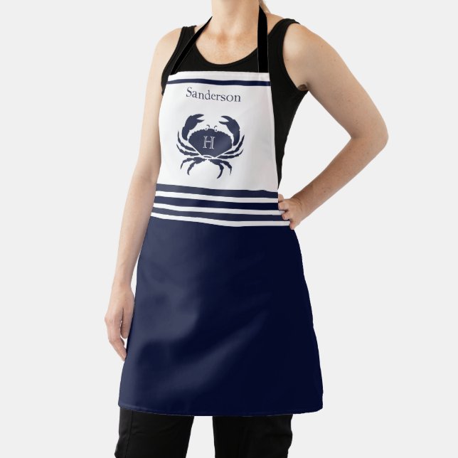 Mit Monogramm Navy Blue White Crab Nautic Schürze (InSitu)