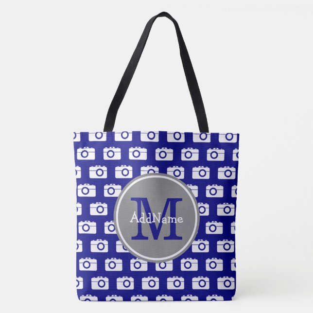 Mit Monogramm Navy Camera-Muster mit Individuelle  Tasche (Vorderseite)