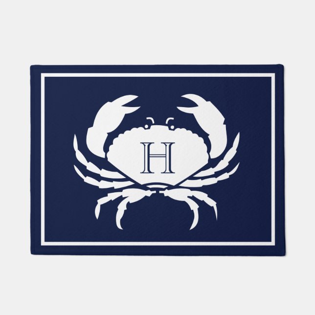 Mit Monogramm Navy White Crab Nautical Doormat Fußmatte (Vorderseite)