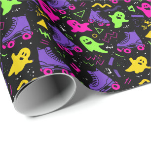 Mit Monogramm Neon Ghosts und Skate Halloween Geschenkpapier