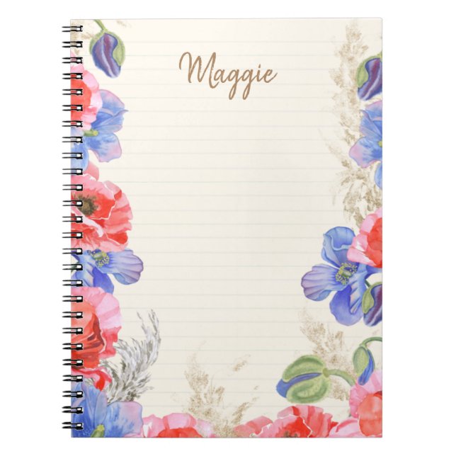 Mit Monogramm niedliche Aquarellfarben, blumenrot  Notizblock (Vorderseite)