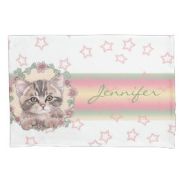 Mit Monogramm Niedliche Kitten Floral Pink Star Kissenbezug