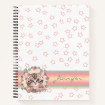 Mit Monogramm Niedliche Kitten Floral Pink Star