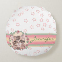 Mit Monogramm Niedliche Kitten Floral Pink Star