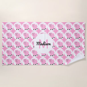 Mit Monogramm Niedliche Pink Pig Pattern Girls Strandtuch