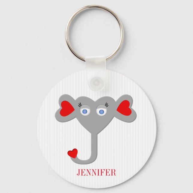 Mit Monogramm Niedlicher Elefant Schlüsselanhänger (Vorderseite)