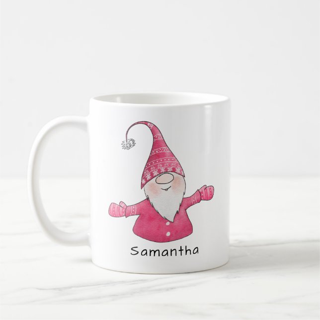 Mit Monogramm Niedlicher Gnome - Rosa und Weiß Kaffeetasse (Links)