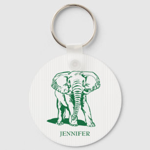 Mit Monogramm Niedlicher Jäger Grüner Elefant Schlüsselanhänger