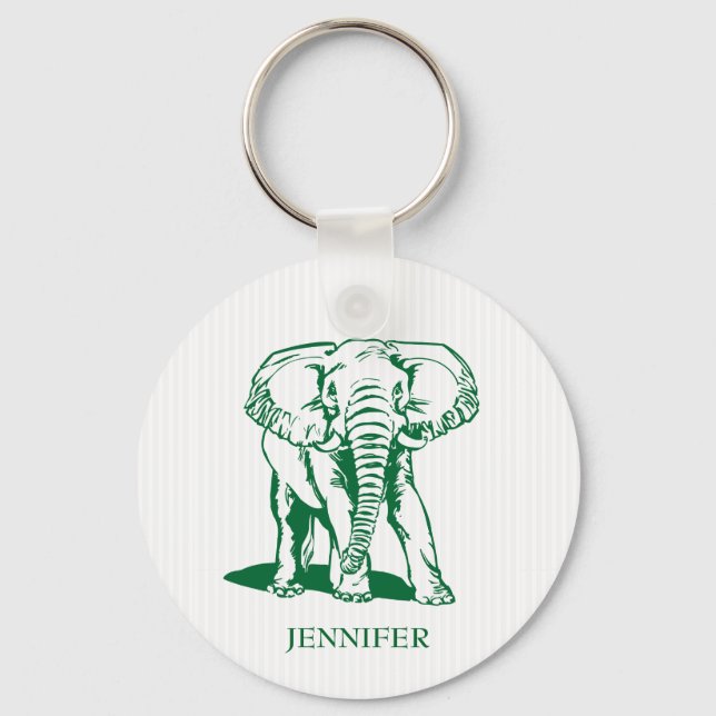 Mit Monogramm Niedlicher Jäger Grüner Elefant Schlüsselanhänger (Vorderseite)