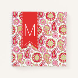 Mit Monogramm Notebook in Rot, Rosa und Grün. Notizbuch