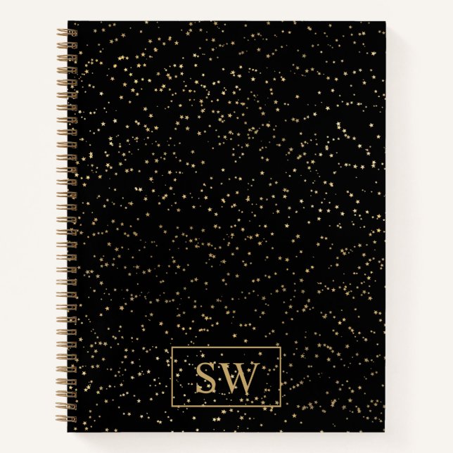 Mit Monogramm Notebook mit winzigen Gold Stars Notizbuch (Vorderseite)