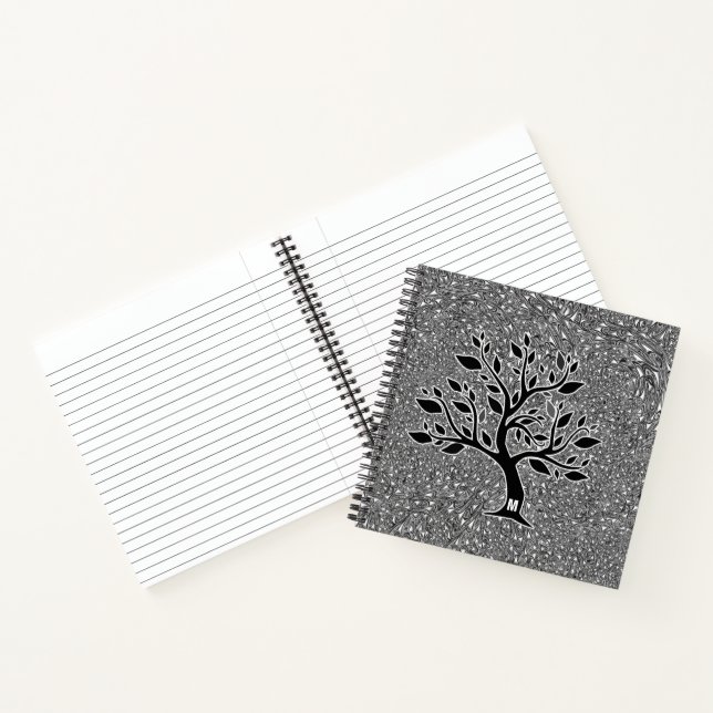 Mit Monogramm Oak Tree Silhouette mit Paisley Notizbuch (Innenseite)