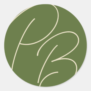 Mit Monogramm Olive Green Charm Hochzeit Runder Aufkleber