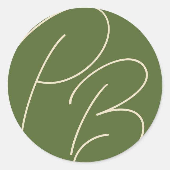 Mit Monogramm Olive Green Charm Hochzeit Runder Aufkleber (Vorderseite)
