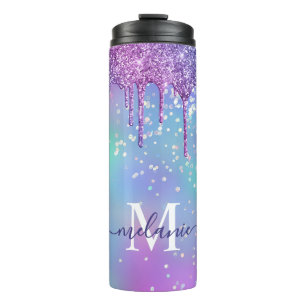 Mit Monogramm Ombre Rainbow Glitzer Tropfen Thermosbecher