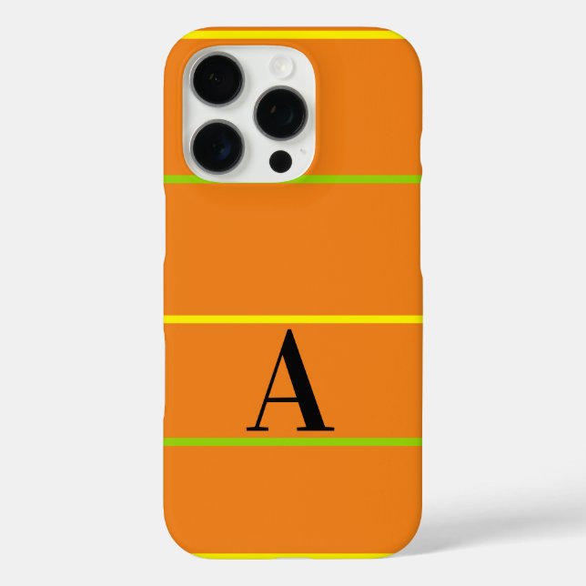 Mit Monogramm orange grüne Streifen iPhone 16 Pro Hülle (Rückseite)