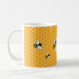 Mit Monogramm Orange Honeycomb Muster mit Bienen Kaffeetasse