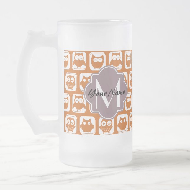 Mit Monogramm Orange Owls Mattglas Bierglas (Links)