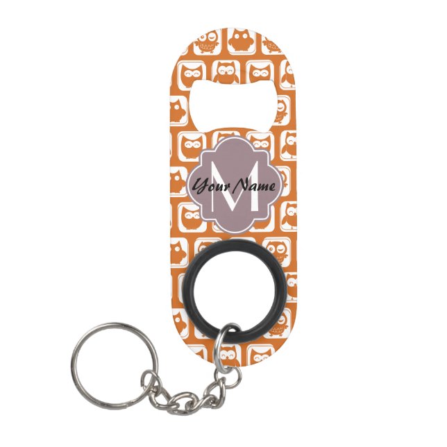 Mit Monogramm Orange Owls Schlüsselbund Flaschenöffner (Vorderseite)