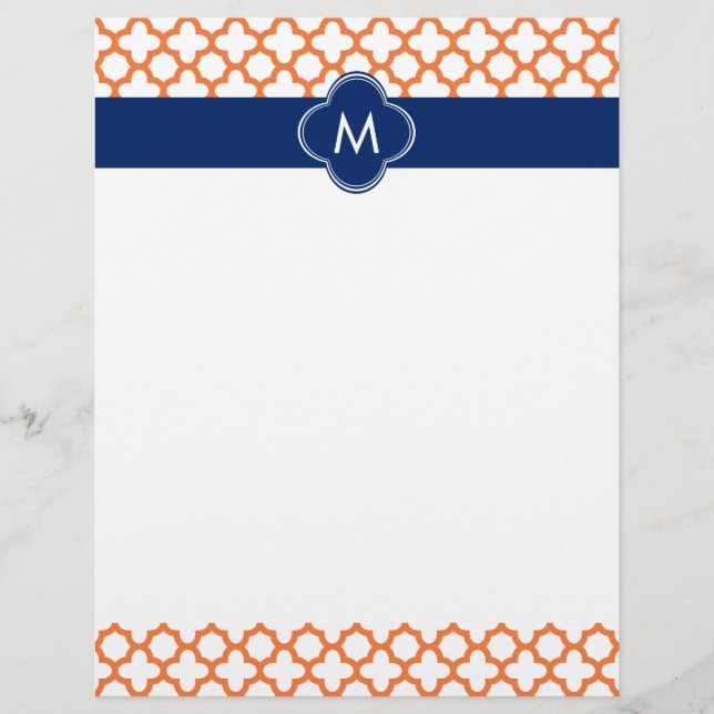 Mit Monogramm Orange und Royal Blue Quatrefoil (Vorderseite)