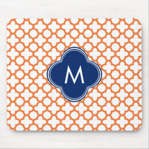 Mit Monogramm Orange und Royal Blue Quatrefoil Mousepad