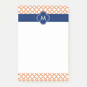 Mit Monogramm Orange und Royal Blue Quatrefoil Post-it Klebezettel