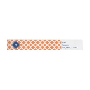 Mit Monogramm Orange und Royal Blue Quatrefoil Rundum-Adressaufkleber