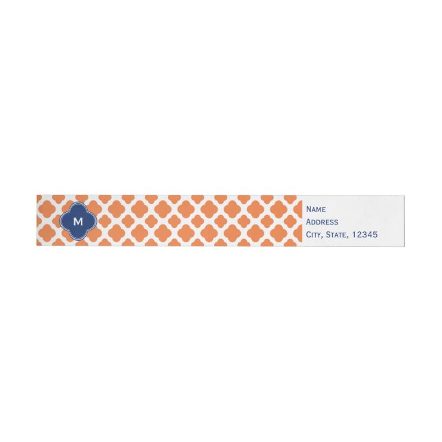 Mit Monogramm Orange und Royal Blue Quatrefoil Rundum-Adressaufkleber (Person)