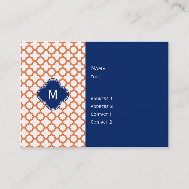 Mit Monogramm Orange und Royal Blue Quatrefoil Visitenkarte (Vorderseite)