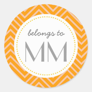 Mit Monogramm Orange Zickzack - DIY-Tags Runder Aufkleber