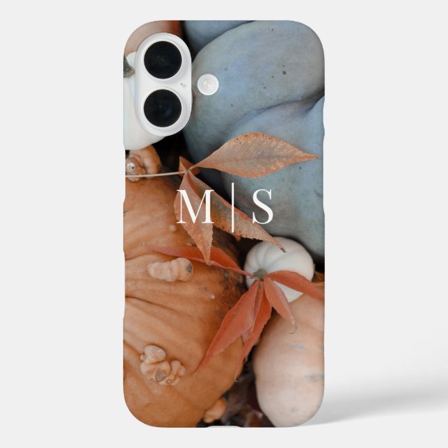 Mit Monogramm Orangen- und Blaufallpumpen iPhone 16 Hülle (Rückseite)