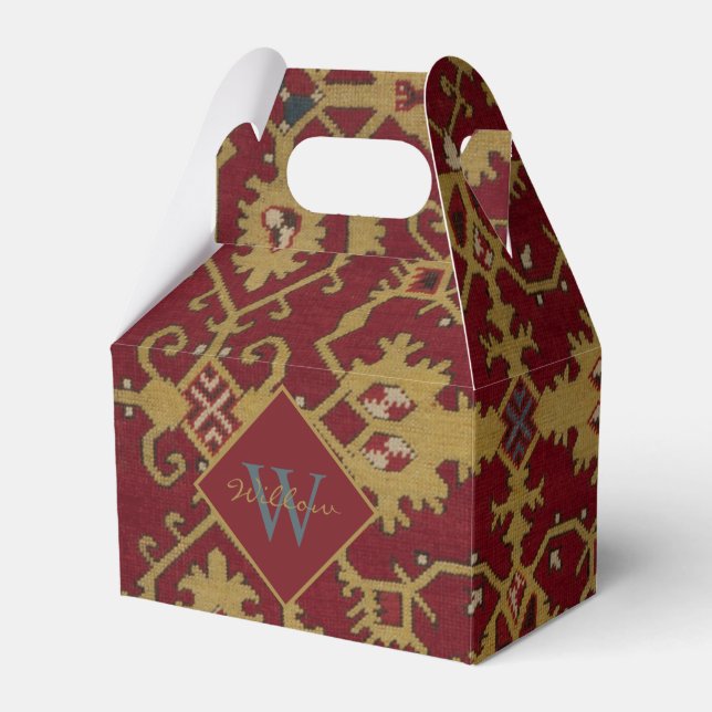 Mit Monogramm orientalisches Rotes Muster Geschenkschachtel (Vorderseite)