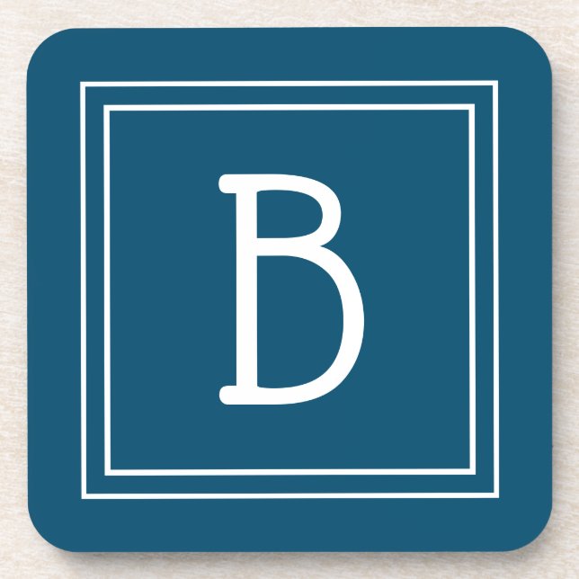 Mit Monogramm Ozean Blue & White Initial Getränkeuntersetzer (Vorderseite)